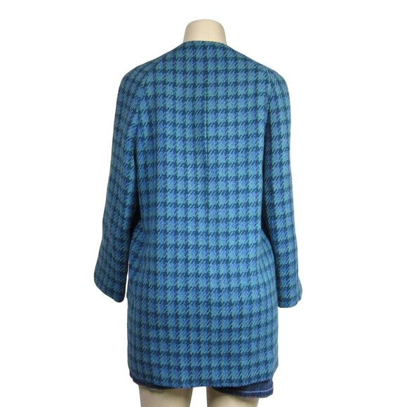 VTG 60s Houndstooth M L Plaid Wool Tweed Mod Academia Preppy Car Coat Classic - Picture 5 of 13
